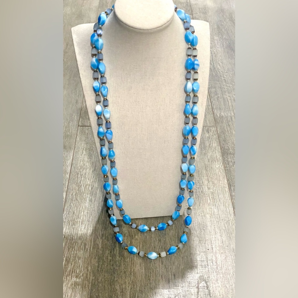 Vintage Blue Glass & Fiber Optic Beads 2 Necklaces